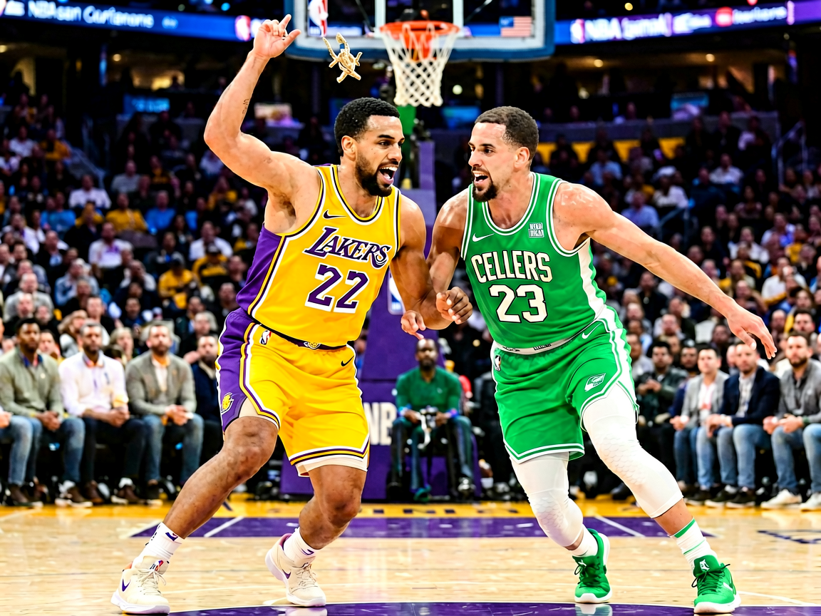 NBA湖人vs凯尔特人激烈对抗场面